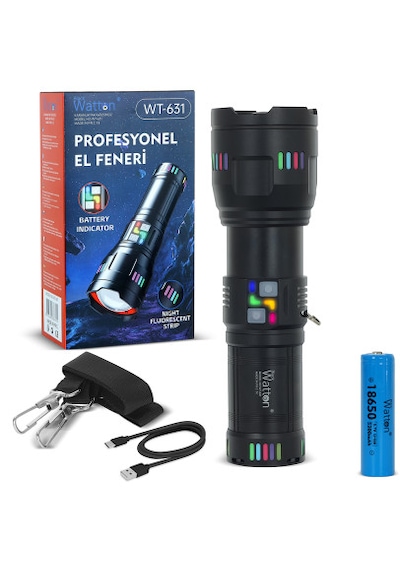 Watton Lazer Etkili Profesyonel El Feneri Watton Wt-631- 30,000 Lümen Siyah