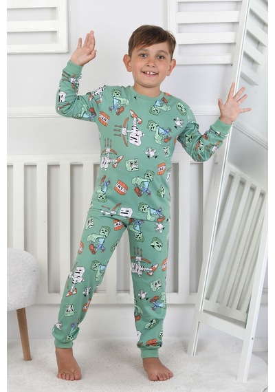 Zuzunga Computer Game Desenli Erkek Çocuk Pijama Takımı Yeşil