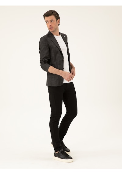 Cacharel Siyah Slim Fit Keten Karışımlı Ceket