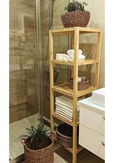 Aksöz Tasarım Ahşap Izgaralı Banyo Rafı 5'li Banyo Rafı Çok Renkli