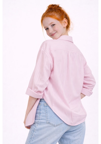 Ahengim Kız Çocuk Çizgili Taşı Crop Badili Gömlek Takım Ak2606 Pembe
