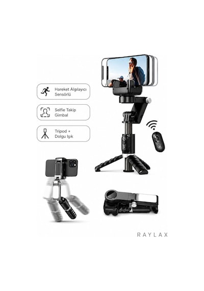 360 Akıllı Gimbal Telefon Tutucu Işıklı Bluetooth Kumandalı Selfie Tripodu