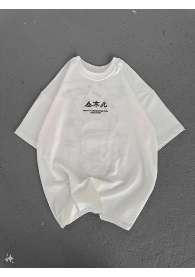 Freedom Storee Erkek Bisiklet Yaka Baskılı T-shirt - Beyaz Çok Renkli