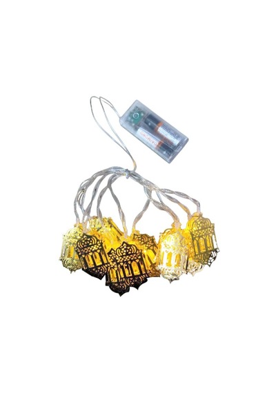 Ramazan Kandili Figürlü 2 Metre Pilli Gold Metal Dekoratif Led Işık Zinciri
