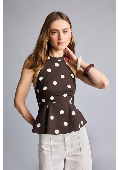 Defacto Regular Fıt Halter Yaka Poplin Kolsuz Bluz I2020ax26aubn340 Kahve-bn340