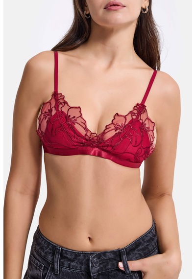 Kadın Kırmız Siyah 2'li Paket Dantelli Bralet Büstiyer Kırmızı