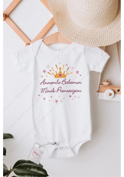 Hediyenza Minik Prensesiyim Özel Tasarım Bebek Zıbın Pamuklu Çıtçıtlı Body Beyaz