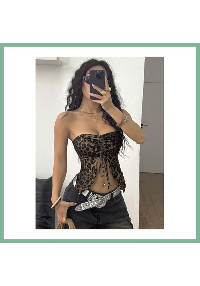 Bşkvirgo Kadın Leopar Desenli Crop Önden Büzgü Detaylı 5096 Beden: L/xl Renk: Sarı Bsk2026
