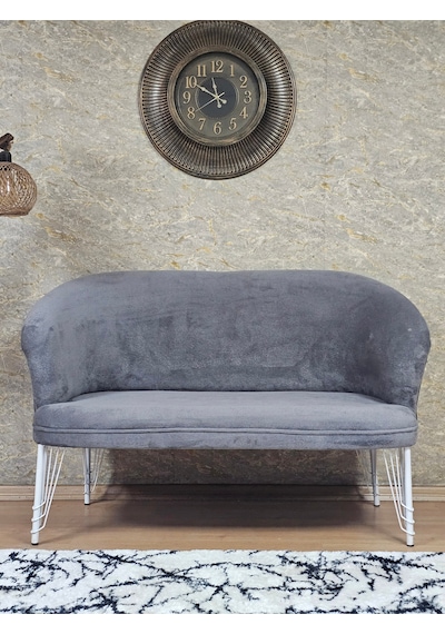 Zafir İkili Teddy Beyaz Boyalı Telli Ayak Çay Seti Koltuk İkili Berjer , Balkon, Salon, Ofis Gri