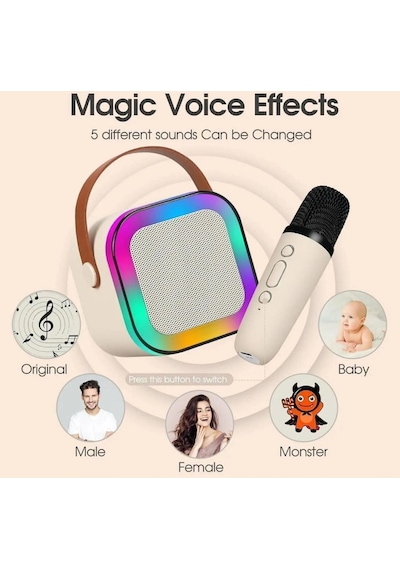 Karaoke Hoparlör 5w Tf Kart/usb/tws/ses Değiştirme Özellikli Mikrofonlu Rgb Işıklı Bluetooth Speaker