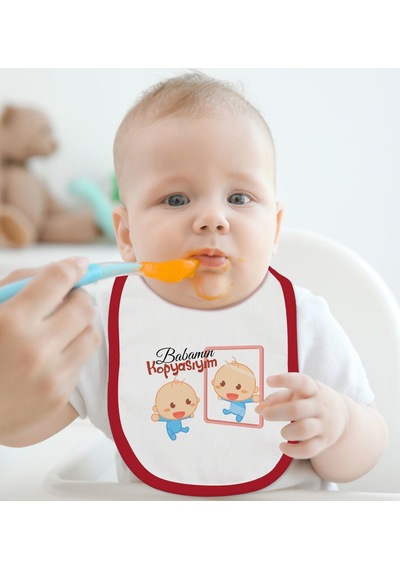BK Kids Babamın Kopyasıyım Tasarımlı Kırmızı Bebek Mama Önlüğü-1 Kırmızı
