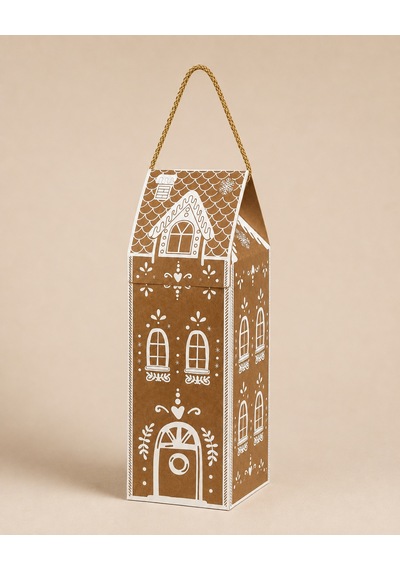 Yılbaşı Ev Tasarımlı Kraft Şişe Kutusu, Dekoratif Yeniyıl Temalı Parti Hediye Çantası, 2li Paket