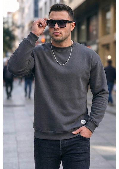Buratti Regular Fit Bisiklet Yaka Pamuklu Içi Tüylü Yumuşak Şardonlu Erkek Sweat 5905255 Antrasit