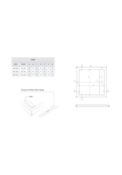 Shower 80x80 Drop Kare Flat Duş Teknesi H:5 Cm