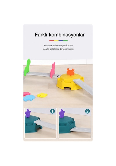 Çocuk Denge Oyunu Seti Montessori Kaydırmaz Denge Yolu Ve Platform Oyuncağı - 4 Adet Eşit Parça Denge Yolu