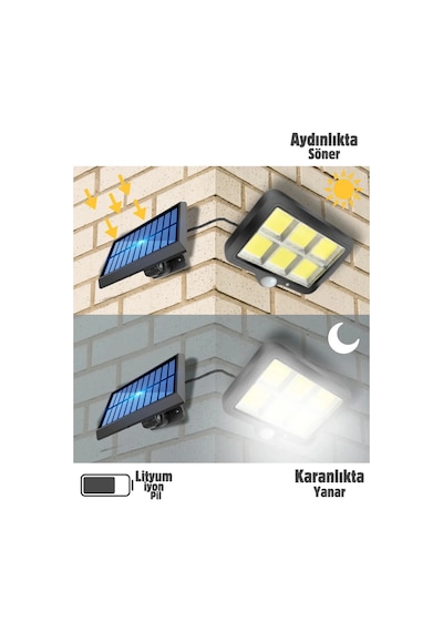 120 Ledli Sensörlü Güneş Enerjili 3 Mod 4,5 Metre Kablolu Solar Sokak Lambası