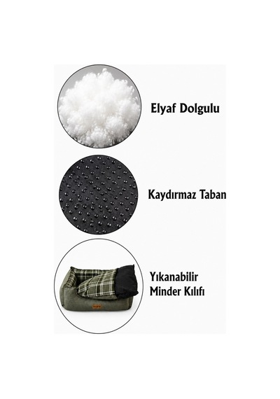 Premium Kedi Ve Köpek Yatağı Kafa Destekli Kaydırmaz Taban Yıkanabilir Fermuarlı Çift Taraflı Minder %100 Boncuk Elyaf Yeşil 1604790521
