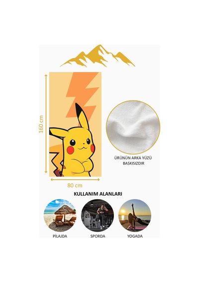 Dijital Baskı Plaj Deniz Havlusu Pikachu Desenli Peştamal Hvl0013 Renkli