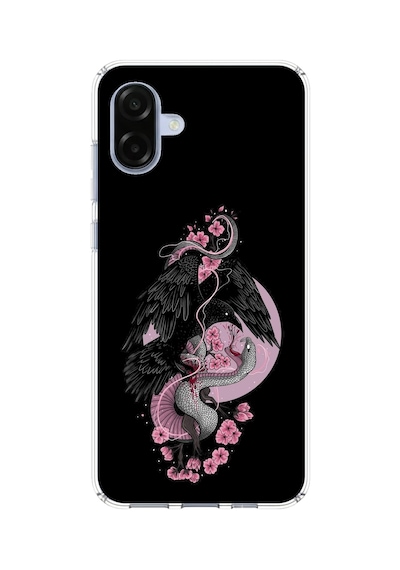 Samsung Galaxy A07 Uyumlu Pembe Siyah Yılan Baskılı Silikon Kılıf Renkli