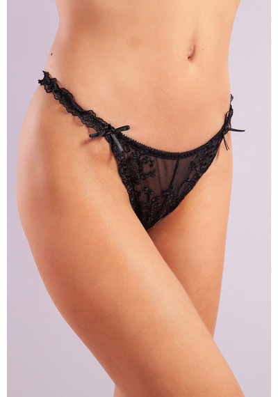 Golshan Giselle Mini String, Kadın Güpürlü Saten Siyah String Külot Çok Renkli
