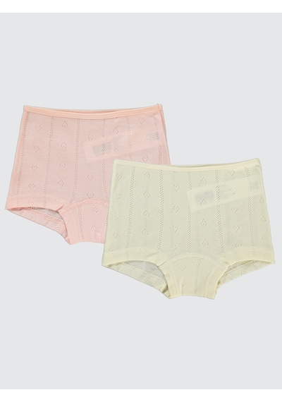 Civil Girls Jakarlı Kalp 2-10 Yaş 2'li Boxer Set Ekru - Somon
