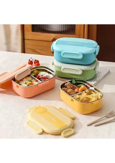 2 Bölmeli Yemek Kabı - 304 Paslanmaz Çelik - 900 Ml Çok Renkli
