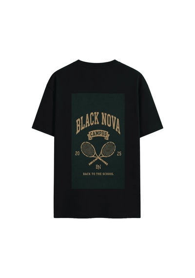 Black Nova Oversize Baskılı Unisex Tişört Campus Tennis Black Siyah