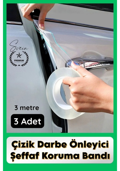 Svein Kapıkoruma 3 Adet 3 Metre Oto Kapı Çizik Önleyici Şeffaf Koruma Bandı Darbe Koruyucu İz Bırakmaz