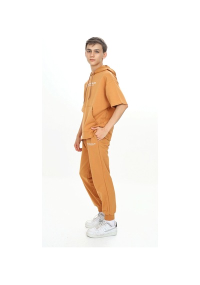 Haykids Erkek Çocuk Kısa Kollu Kapüşonlu Yaka Baskılı Eşofman Takımı Çok Renkli