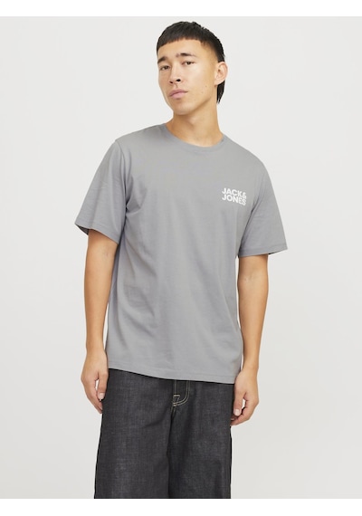 Jack & Jones Erkek Bisiklet Yaka Logolu Tişört - Corplogo - 12151955 Ultimate Grey Gri