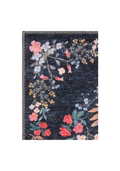 Cool Halı Daisy Gece Mavisi Bohem Halı Yıkanabilen Çiçekli Dokuma Şönil Halı Vintage Ev Oda Halısı Mavi