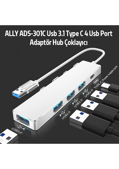 Ally Ads-301a Usb 3.0 4 Usb Port Adaptör Hub Çoklayıcı 1 Type C- 5775