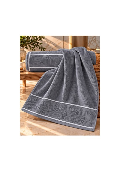 Jakarlı Büyük Boy Banyo Havlusu Premium Sıkı Dokuma %100 Organik Pamuk 90x150 Cm Antrasit - 945284492 Antrasit