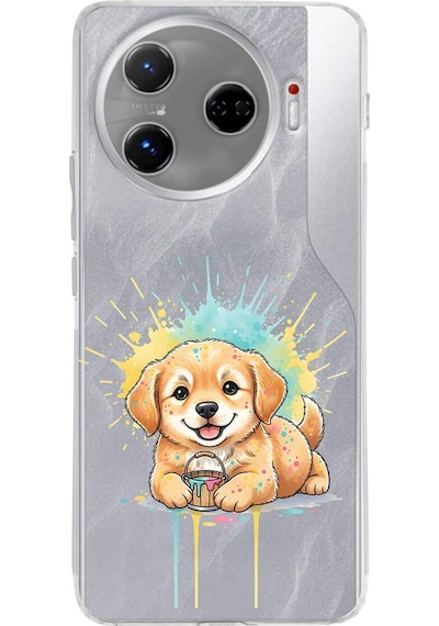 Tecno Camon 30 Pro 5g İle Uyumlu Splash Köpek Tasarımlı Şeffaf Silikon Kılıf Şeffaf
