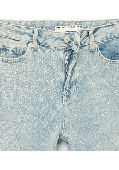 Koton Pamuklu Regular Fit Geniş Paça Taşlı Denim Pantolon - Wide Leg Jeans Açık İndigo 7wal40047md Koton Pamuklu Regular Fit Geniş Paça Taşlı Denim Pantolon - Wide Leg Jeans Açık İndigo 7wal40047md