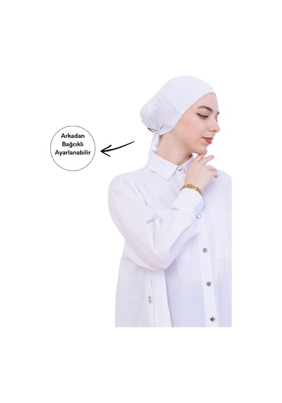 Modish Group Kadın Tesettür Bone Bağcıklı Dikişsiz Penye 4 Parça Set Beyaz