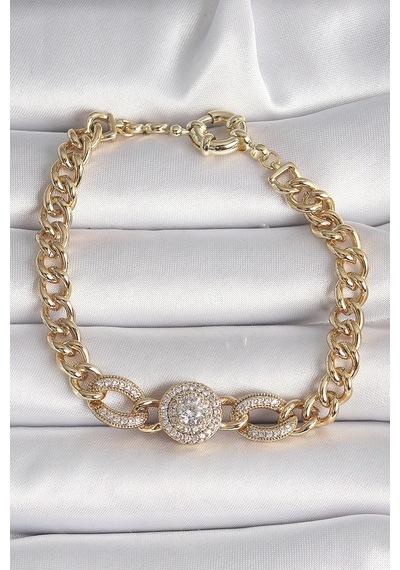 Muı Muı Pirinç Gold Renk Zirkon Taşlı Zincir Xuping Vıp Exclusive Seri Kadın Bileklik Çok Renkli