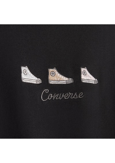 Converse High Tops Kadın Nakışlı Siyah T-shirt