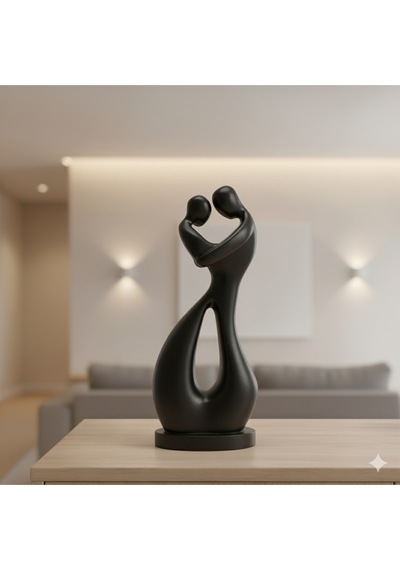 İki Kalp Bir Aşk Modern Siyah 3d Baskı Çift Heykeli 15 Cm Pla Malzeme Romantik Ev Dekoru