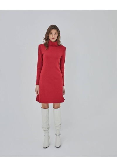 Juste Piton Desen Balıkçı Yaka Kırmızı Elbise Çok Renkli Xs