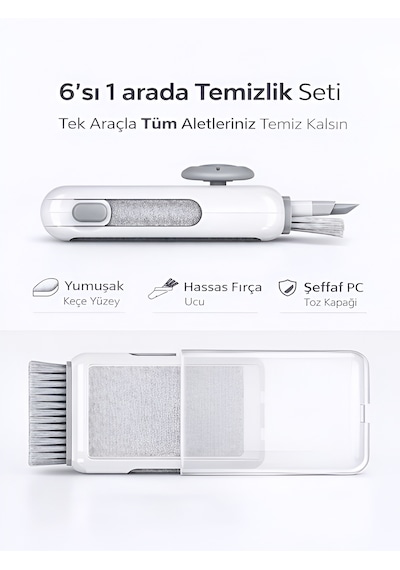 Limited 6in1 Elektronik Temizleme Seti Laptop Tablet Klavye Kulaklık Office Temizlik Kiti Beyaz