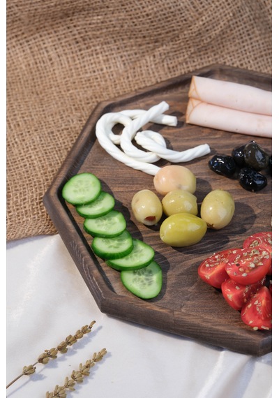 Fam Wood Art Büyük Boy Sekizgen Supla Ve Sunumluk Kahverengi