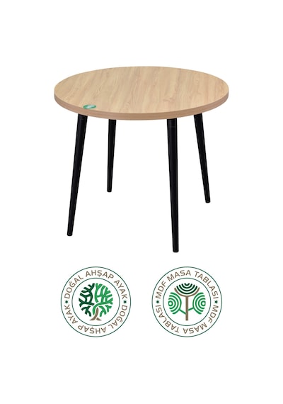 Vilinze Argos Yuvarlak Mdf Naturel Sabit Mutfak Masası - Q90 Cm Naturel Siyah