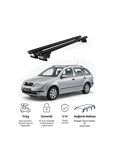 Venüs Skoda Fabia Station Wagon 2000-2007 Uyumlu Siyah Ara Atkı Port Bagaj Tavan Barı
