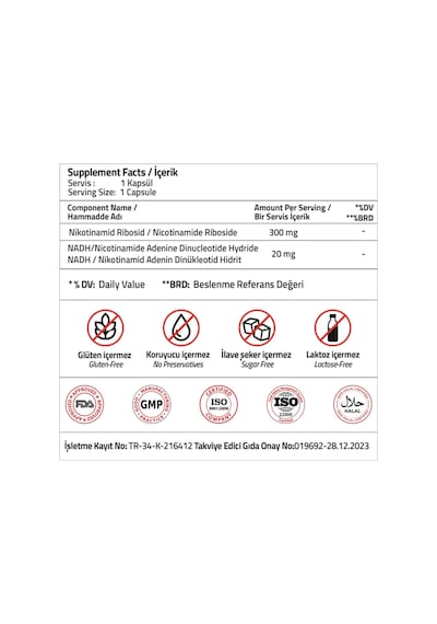 Validus Nikotinamid Ribosid 300 Mg Nadh 20 Mg 30 Kapsül