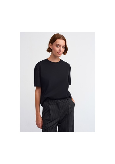 Dilvin 30312 Dekoratif Dikişli Bisiklet Yaka Tshirt Açık Sarı