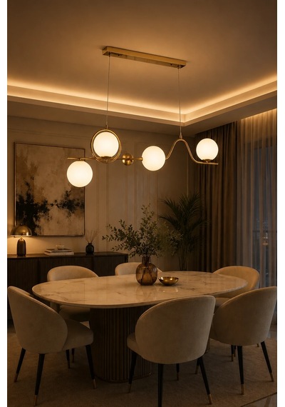 Modern Premium Gold 5'li Opal Küre Sarkıt Avize Dekoratif Lüks Salon Oturma Odası Avizesi 5xe14 Beyaz