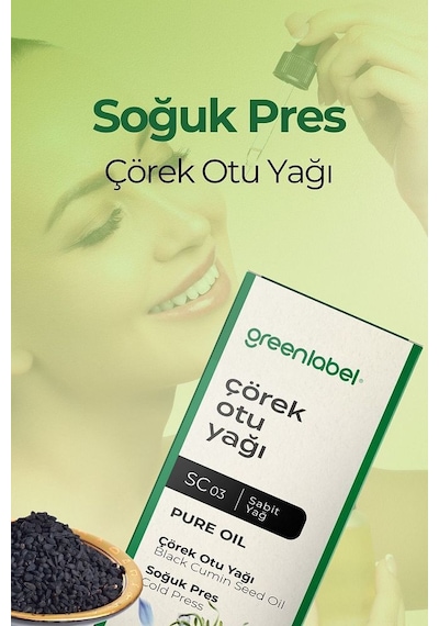 Greenlabel Soğuk Sıkım %100 Doğal ve Saf Çörek Otu Yağı 50 ML