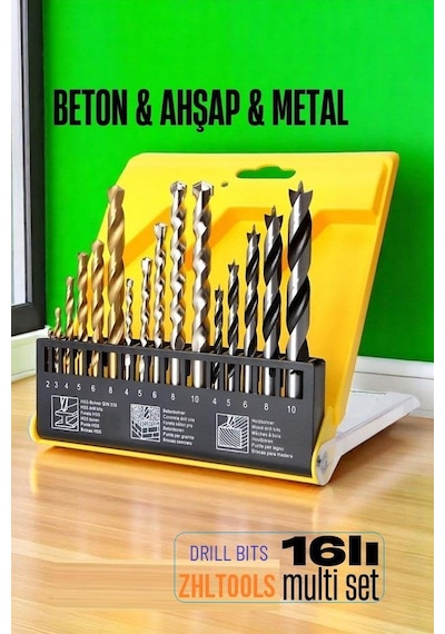 Zhltools Matkap Ucu Seti- Beton Metal Ahşap Matkap Ucu Drill Bits Set 16 Lı Set