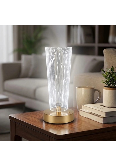 Silindirik Kristal Nokta Model Led Masa Lambası Gold Tabanlı, Dokunmatik, 3 Renk Işık Modlu, Şarjlı Modern Dekoratif Gece Lambası Bx40 10 Parça Siyah